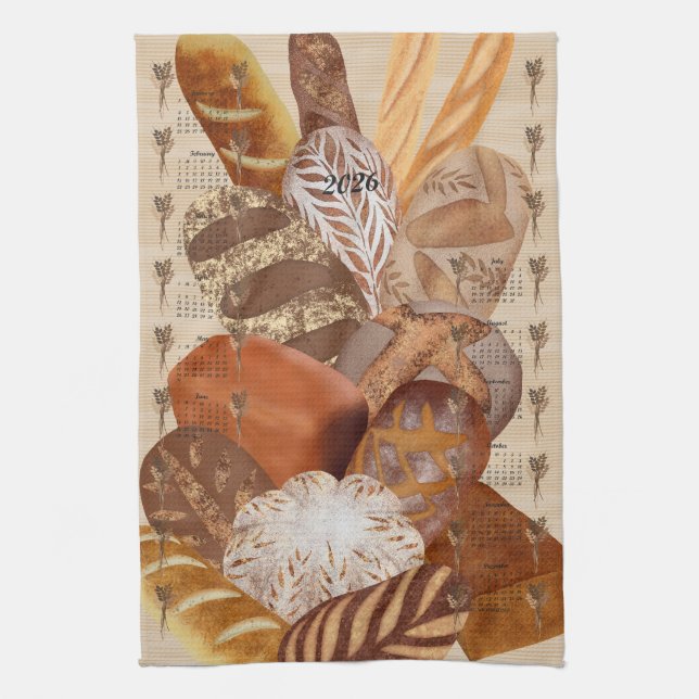 Bread Calendar Full Year 2026 Tea Towel (Vertical)