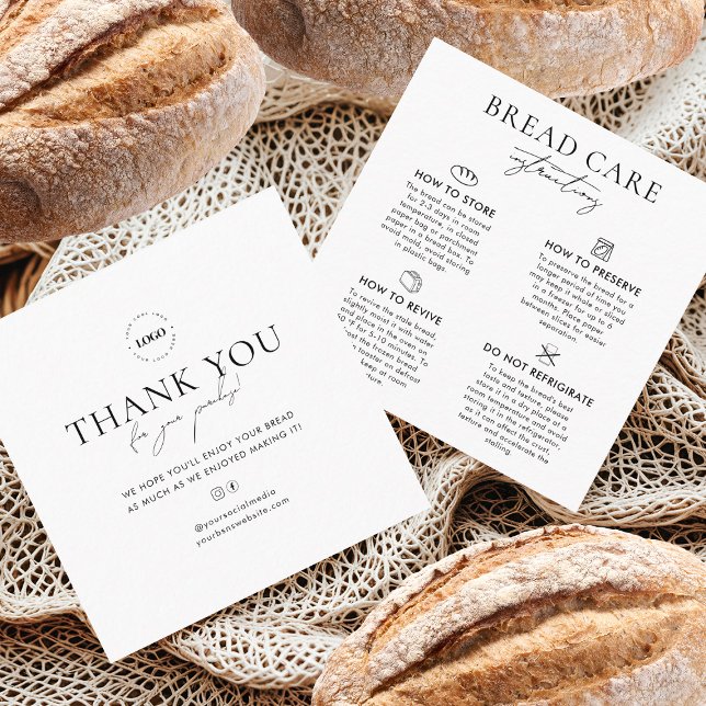 Bread Care Instructions Custom Logo Thank You Square Business Card (Creator Uploaded)