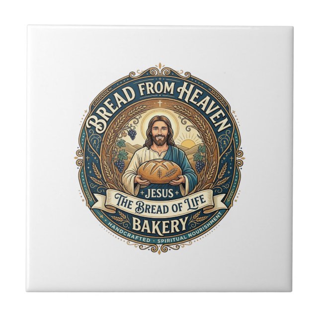 Bread From Heaven Jesus Bread Life Bakery Christia Ceramic Tile (Front)