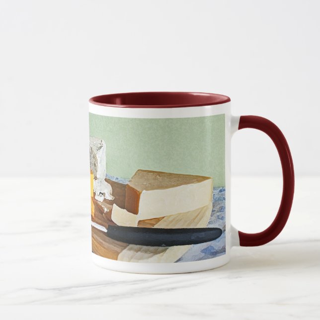Bread Grapes Cheddar and Blue Cheeses Still Life Mug (Right)