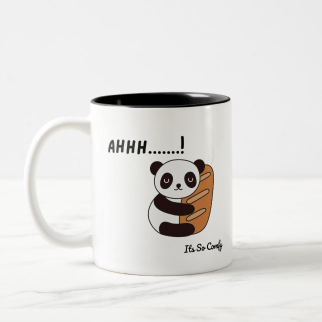 “Bread hugs & panda peace in every sip.” Two-Tone Coffee Mug (Left)