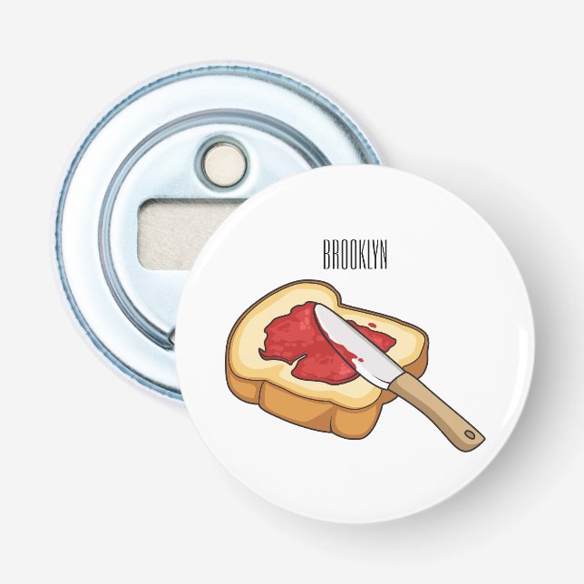 Bread & jam cartoon illustration bottle opener (Front)