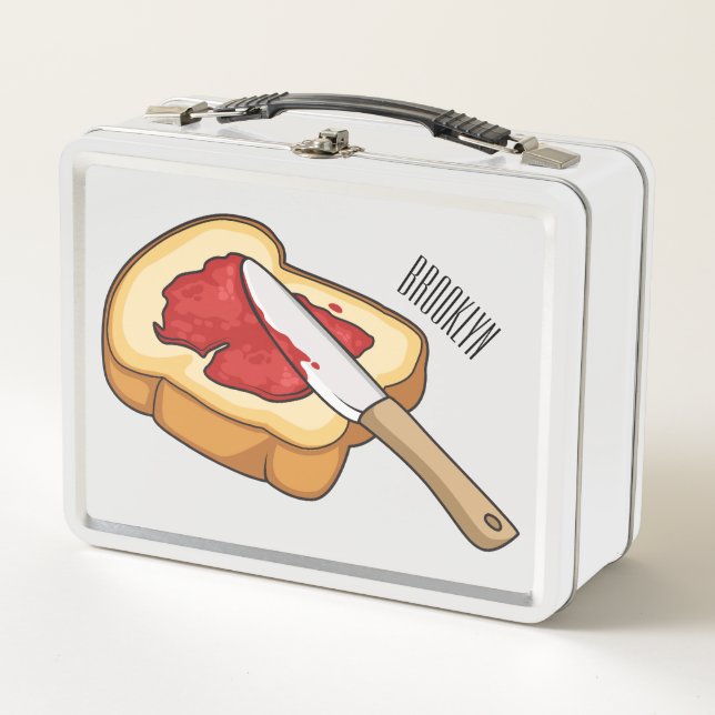Bread & jam cartoon illustration  metal lunch box (Front)
