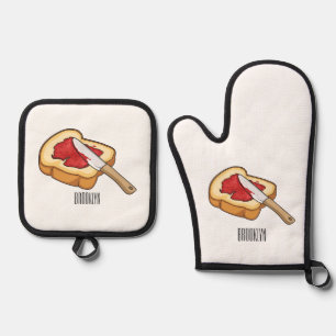 Bread & jam cartoon illustration oven mitt & pot holder set