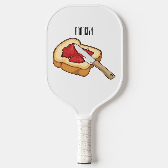 Bread & jam cartoon illustration pickleball paddle (Front)