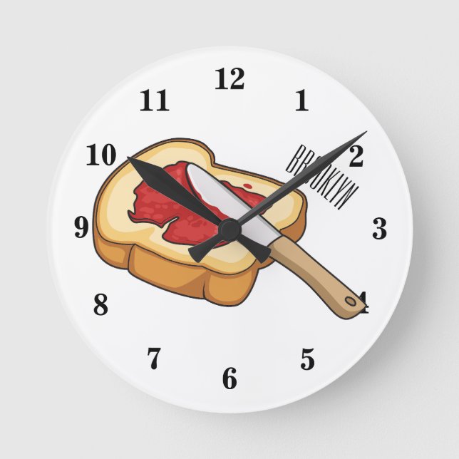 Bread & jam cartoon illustration round clock (Front)