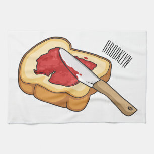 Bread & jam cartoon illustration tea towel
