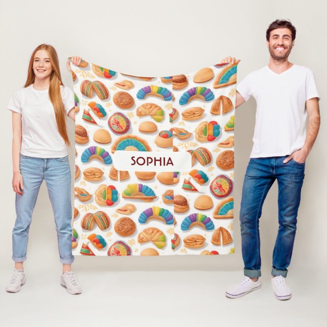 Bread loaf Retro Colourful Personalised Pattern Fleece Blanket (In Situ)