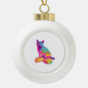Bread Meowphosis – Glitchy Funny Cat Meme Ceramic Ball Christmas Ornament