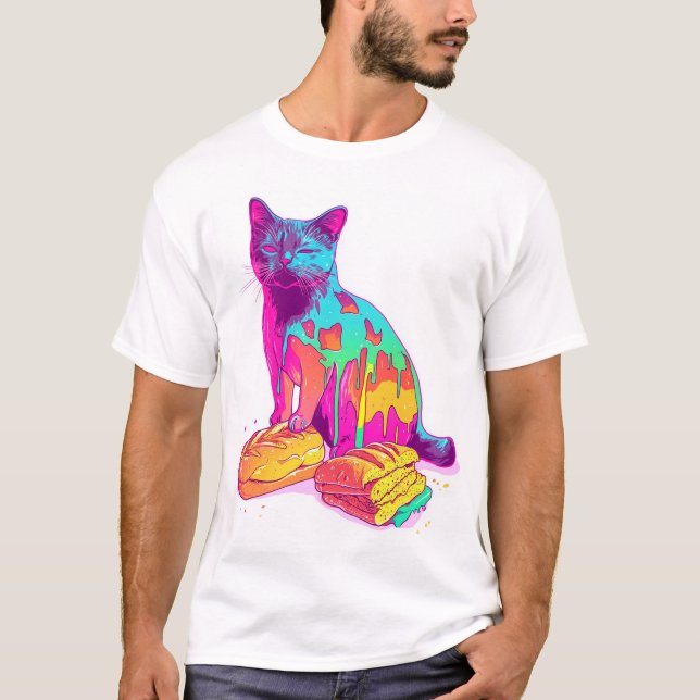 Bread Meowphosis – Glitchy Funny Cat Meme T-Shirt (Front)