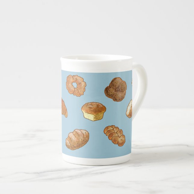 Bread pattern bone china mug - customisable (Front Right)