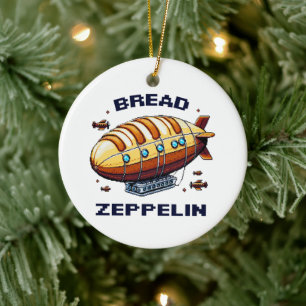 Bread Zeppelin - Pixel Art Airship Retro Design Ceramic Ornament