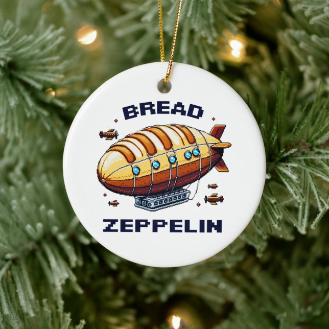 Bread Zeppelin - Pixel Art Airship Retro Design Ceramic Ornament (Tree)