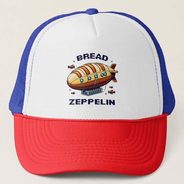 Bread Zeppelin - Pixel Art Airship Retro Design Trucker Hat (Front)