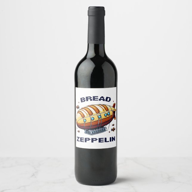 Bread Zeppelin - Pixel Art Airship Retro Design Wine Label (Front)