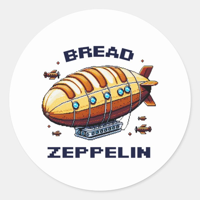 Bread Zeppelin - Whimsical 8-Bit Airship Art Classic Round Sticker (Front)