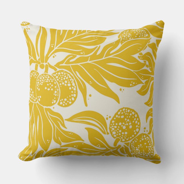 Breadfruit Pattern mustard yellow cream Cushion (Front)