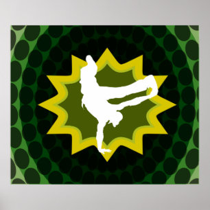 Break Dancer With Groovy Retro Background Poster