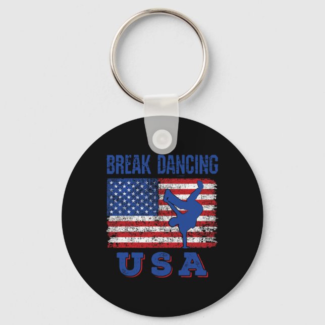 Break Dancing Usa American Flag Breaking Bboy Hip  Key Ring (Front)