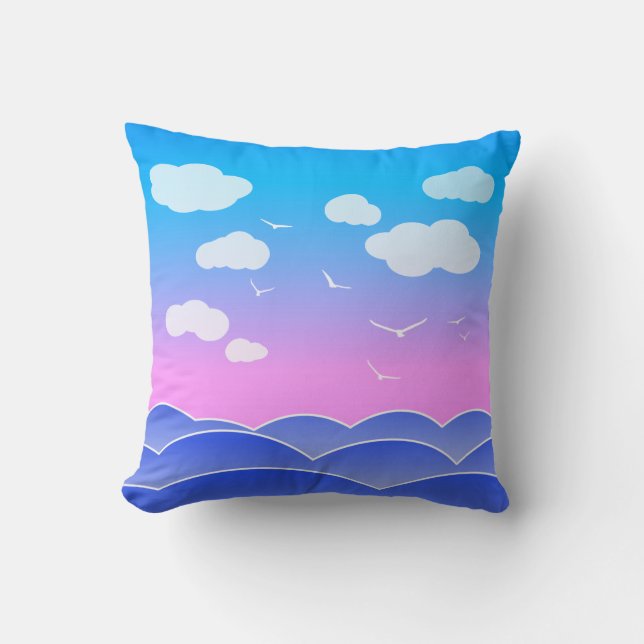 Break Of Dawn Over The Ocean Waves, Clouds, Dreamy Cushion (Front)