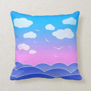 Break Of Dawn Over The Ocean Waves, Clouds, Dreamy Cushion