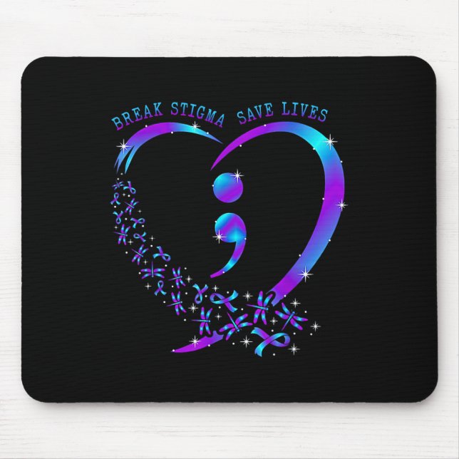 Break Stigma Save Lives Heart Semicolon Suicide Pr Mouse Pad (Front)