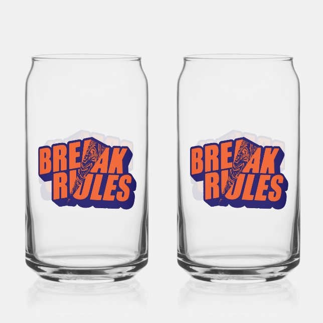 "Break The Rules" Edgy Rebel Quote Can Glass (Front)