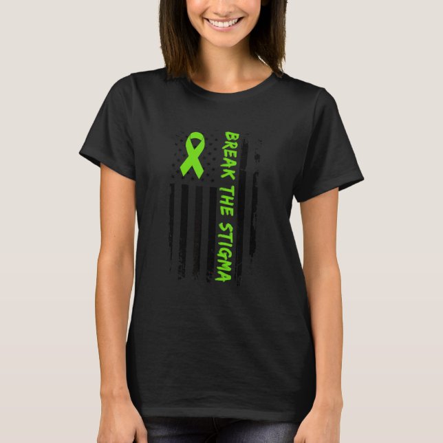 Break The Stigma  Green Mental Health Awareness T-Shirt (Front)