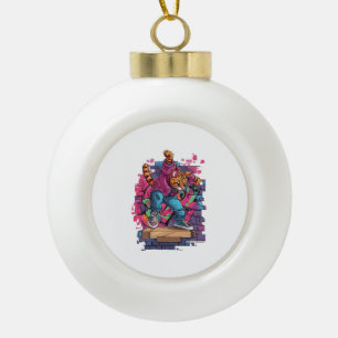 Breakdance Meow – Urban Graffiti Cat Dance Ceramic Ball Christmas Ornament