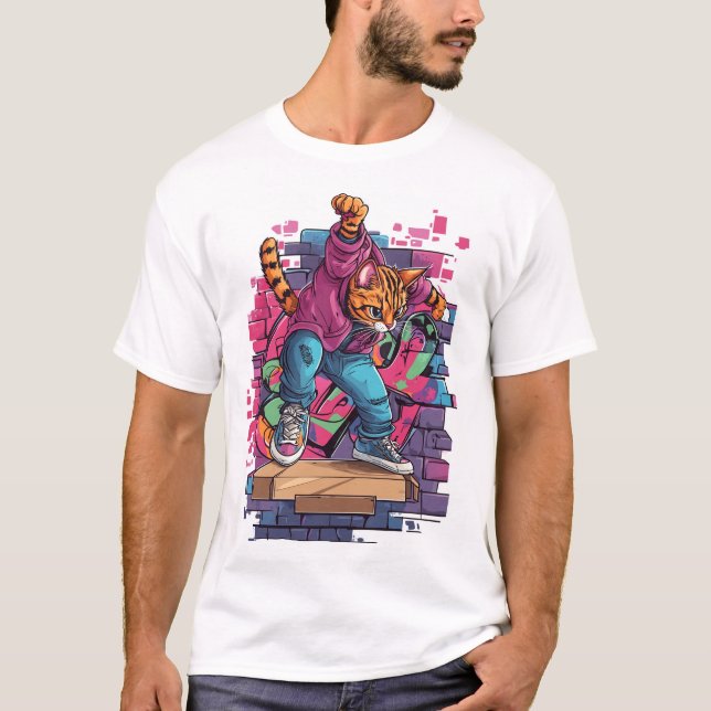 Breakdance Meow – Urban Graffiti Cat Dance T-Shirt (Front)