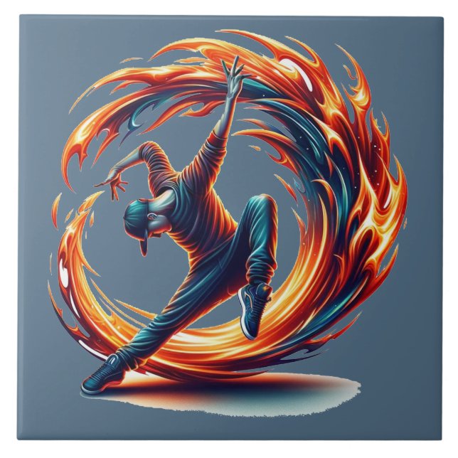 Breakdance Street Fire With Urban Energy  Ceramic Tile (Front)