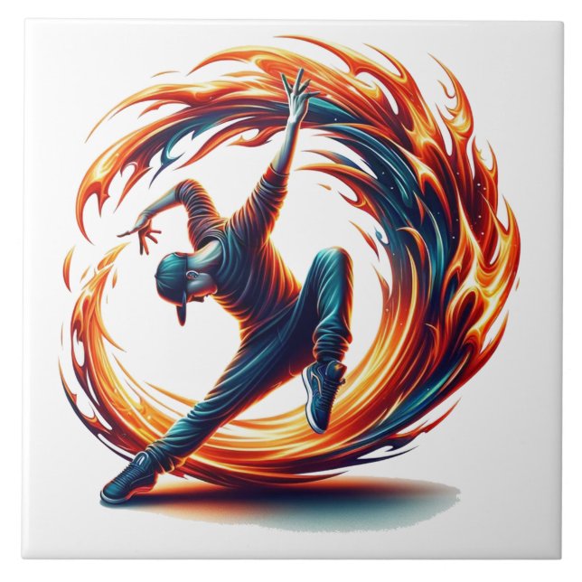 Breakdance Street Fire With Urban Energy  Ceramic Tile (Front)