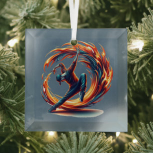 Breakdance Street Fire With Urban Energy  Glass Tree Decoration