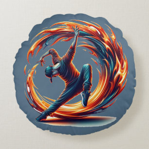 Breakdance Street Fire With Urban Energy  Round Cushion