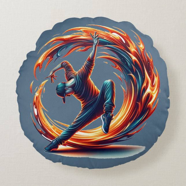 Breakdance Street Fire With Urban Energy  Round Cushion (Front)