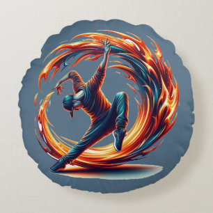 Breakdance Street Fire With Urban Energy  Round Cushion