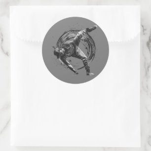 Breakdance Urban Style Monochrome Motion Art Classic Round Sticker