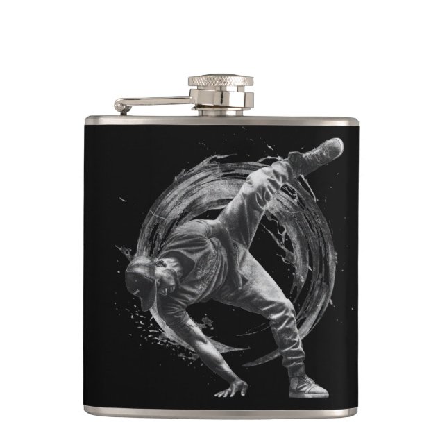 Breakdance Urban Style Monochrome Motion Art  Hip Flask (Front)