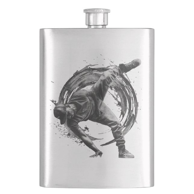 Breakdance Urban Style Monochrome Motion Art  Hip Flask (Front)