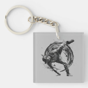 Breakdance Urban Style Monochrome Motion Art Key Ring