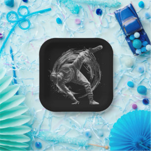 Breakdance Urban Style Monochrome Motion Art Paper Plate