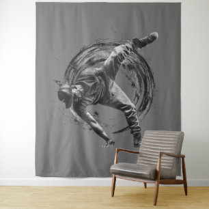 Breakdance Urban Style Monochrome Motion Art Tapestry