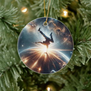 Breakdancer in action, Ai, Action in the Galaxy Ceramic Ornament