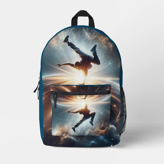 Breakdancer in action, Ai, Action in the Galaxy Printed Backpack (Front)