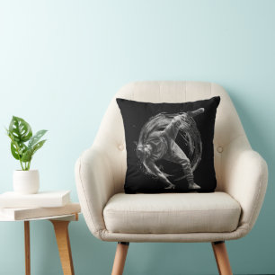 Breakdancer in action, in ink splatter style cushion