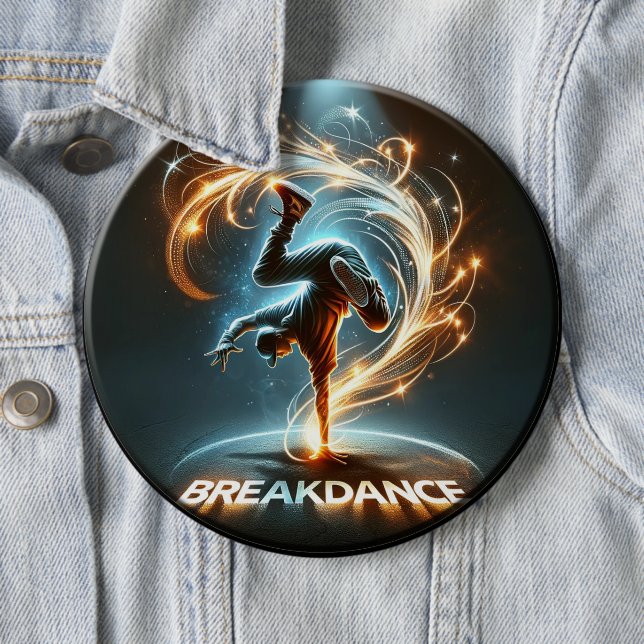 Breakdancer in Neon Swirl Spotlight  Dynamic Urban 6 Cm Round Badge (In Situ)