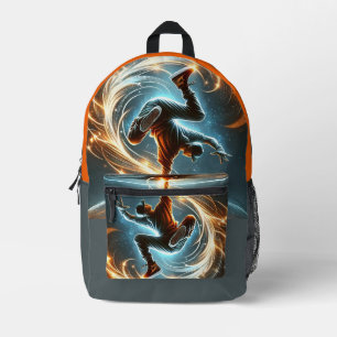 Breakdancer in Neon Swirl Spotlight Dynamic Urban Printed Backpack