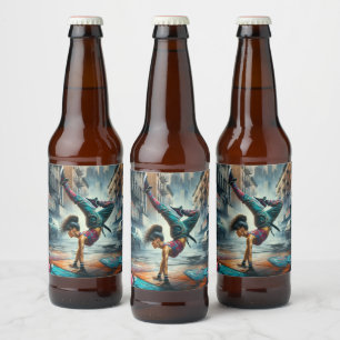 Breakdancer Women in action New York silhouette Beer Bottle Label