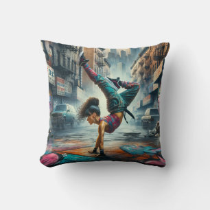 Breakdancer Women in action New York silhouette Cushion