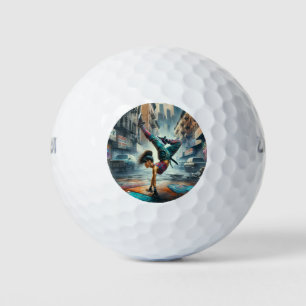 Breakdancer Women in action New York silhouette Golf Balls